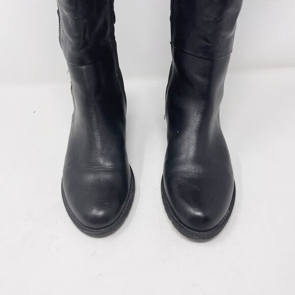 Issac Mizrahi Womens 6 Black Arno Leather Tall Boots Gold Exposed Zipper Flat - Picture 7 of 13